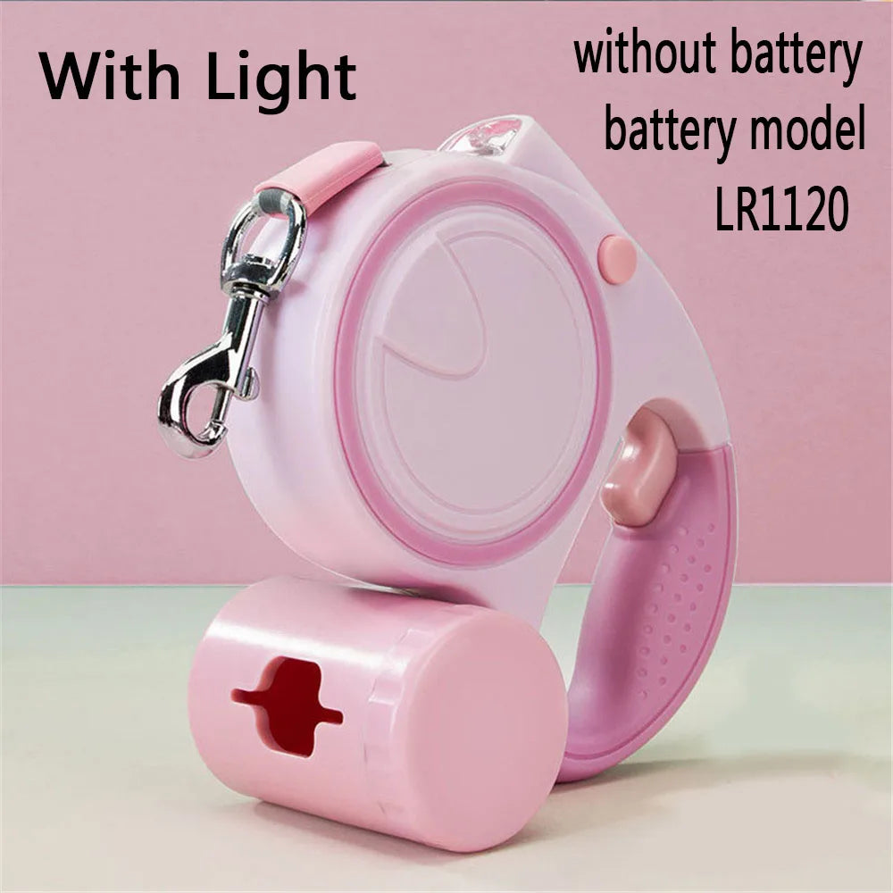 Dog Leash with Led Lights and Garbage Bag Retractable Nylon 5M Traction Rope Belt Durable Walk Run Automatic Extension Dog Lead