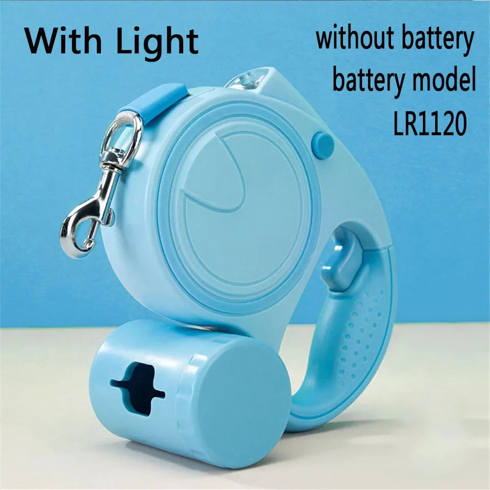 Dog Leash with Led Lights and Garbage Bag Retractable Nylon 5M Traction Rope Belt Durable Walk Run Automatic Extension Dog Lead