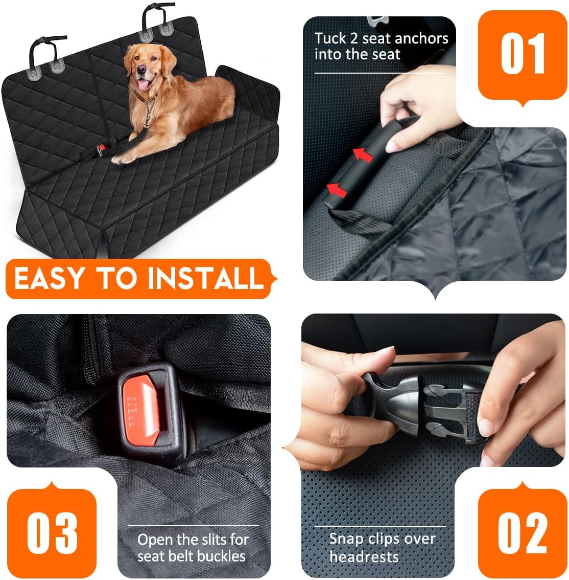 Premium Waterproof Dog Car Seat Cover - Non-Slip Back Seat Protector for Pets, Fits Most Cars, Trucks, and SUVs 