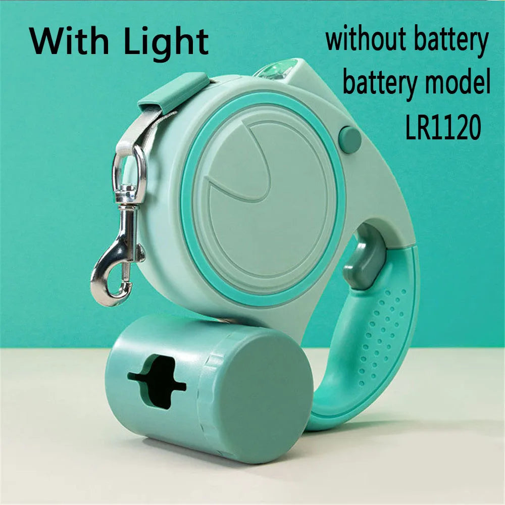 Dog Leash with Led Lights and Garbage Bag Retractable Nylon 5M Traction Rope Belt Durable Walk Run Automatic Extension Dog Lead