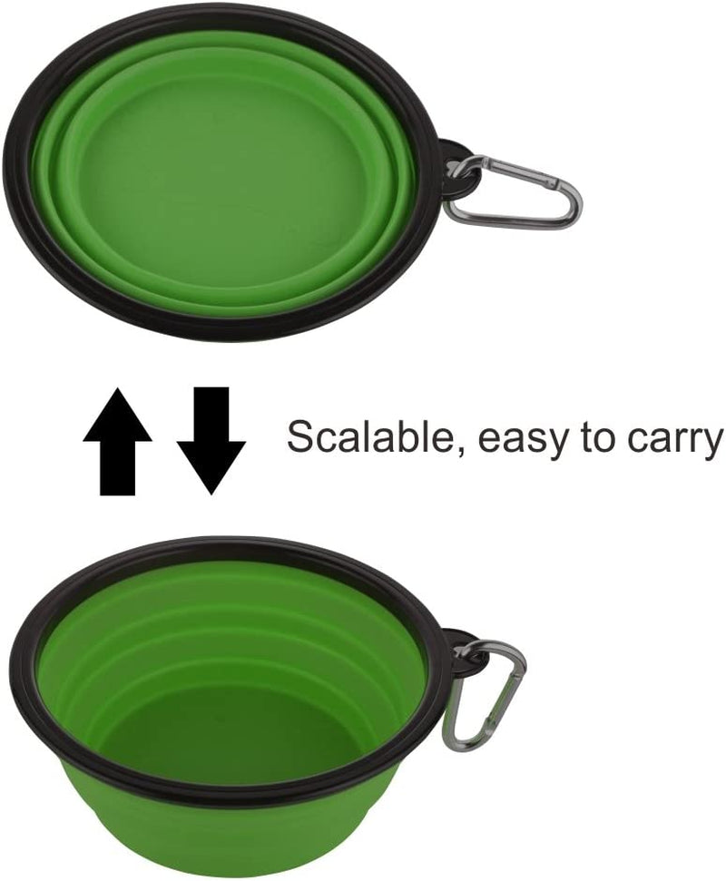 Large Foldable Dog Bowls with Carabiner Clips, 2 Pack, Green+Blue